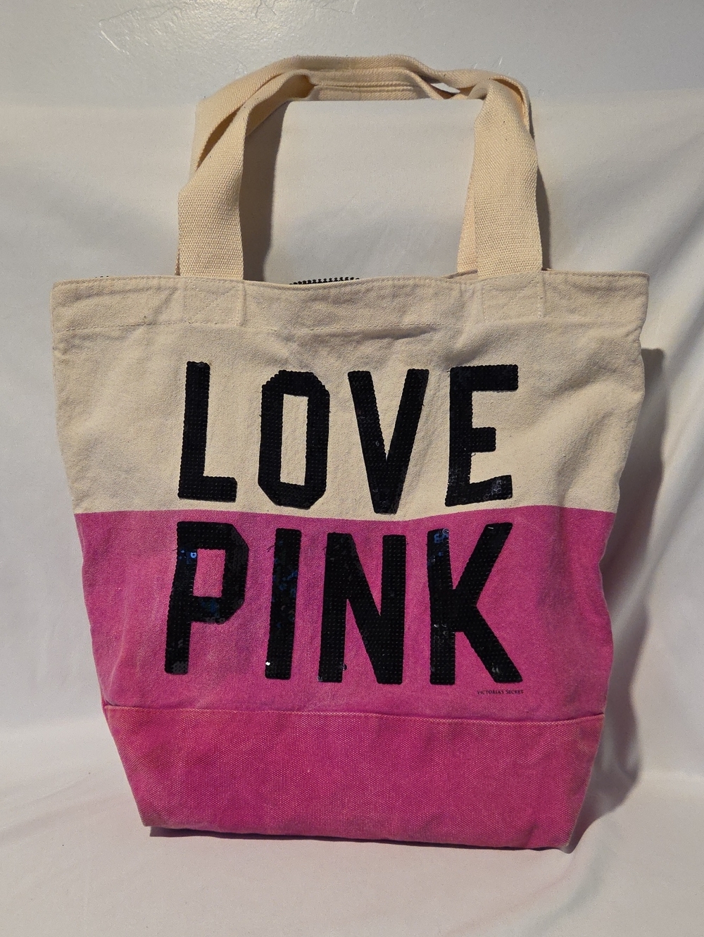 Victoria's Secret LOVE PINK Two-Tone Canvas Tote in Pink and Cream